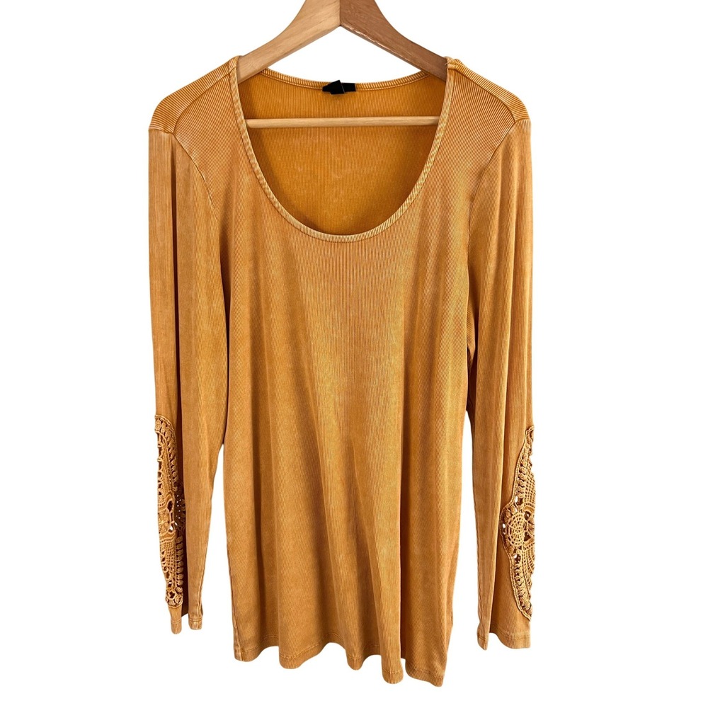 Torrid Ribbed Crochet Sleeve Top Women Size 2 2X Long Sleeve Scoop Neck